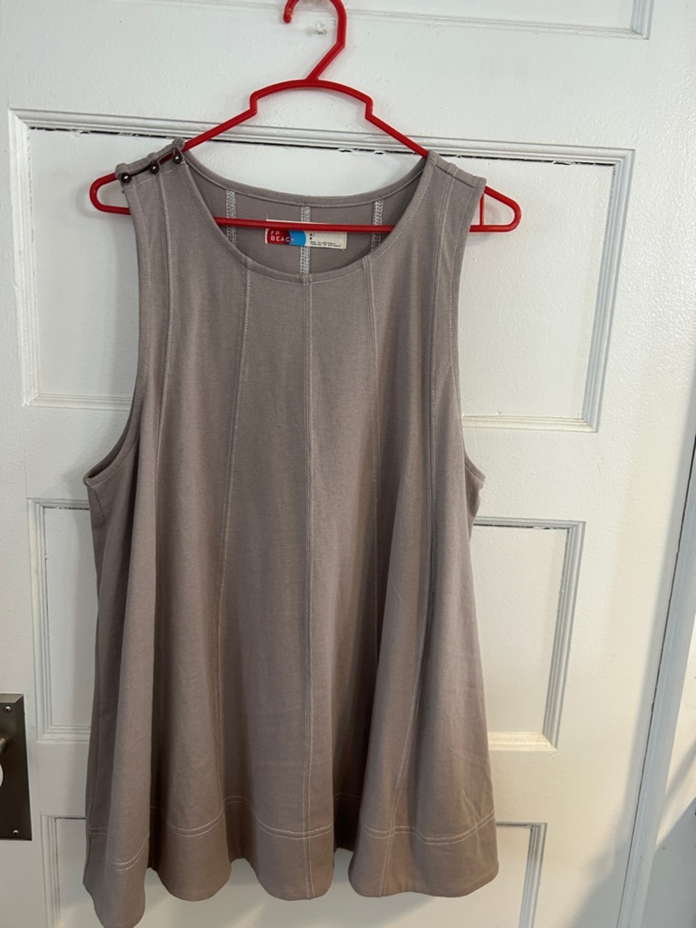 Free People beachlunchlounge Taupe Button-Shoulder Flowy Tank